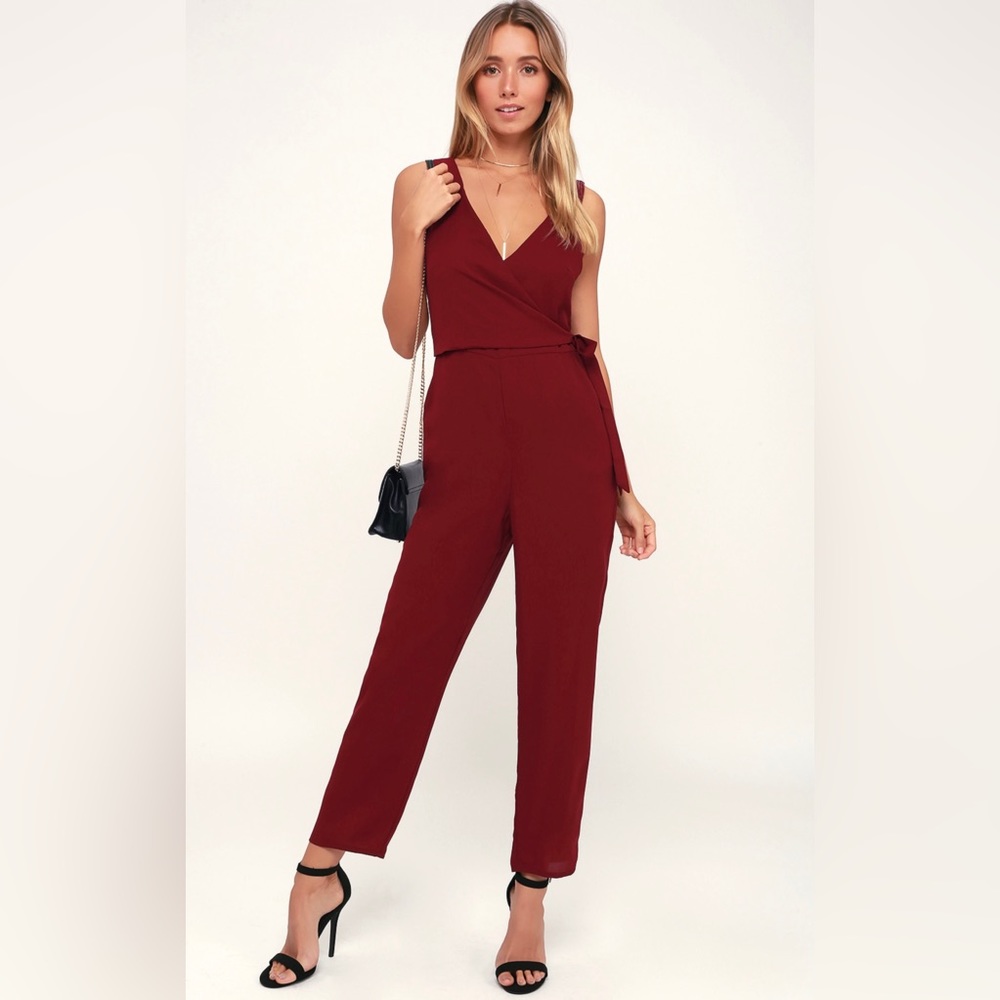Lulus Like It Like That Wine Red Sleeveless Surplice Jumpsuit